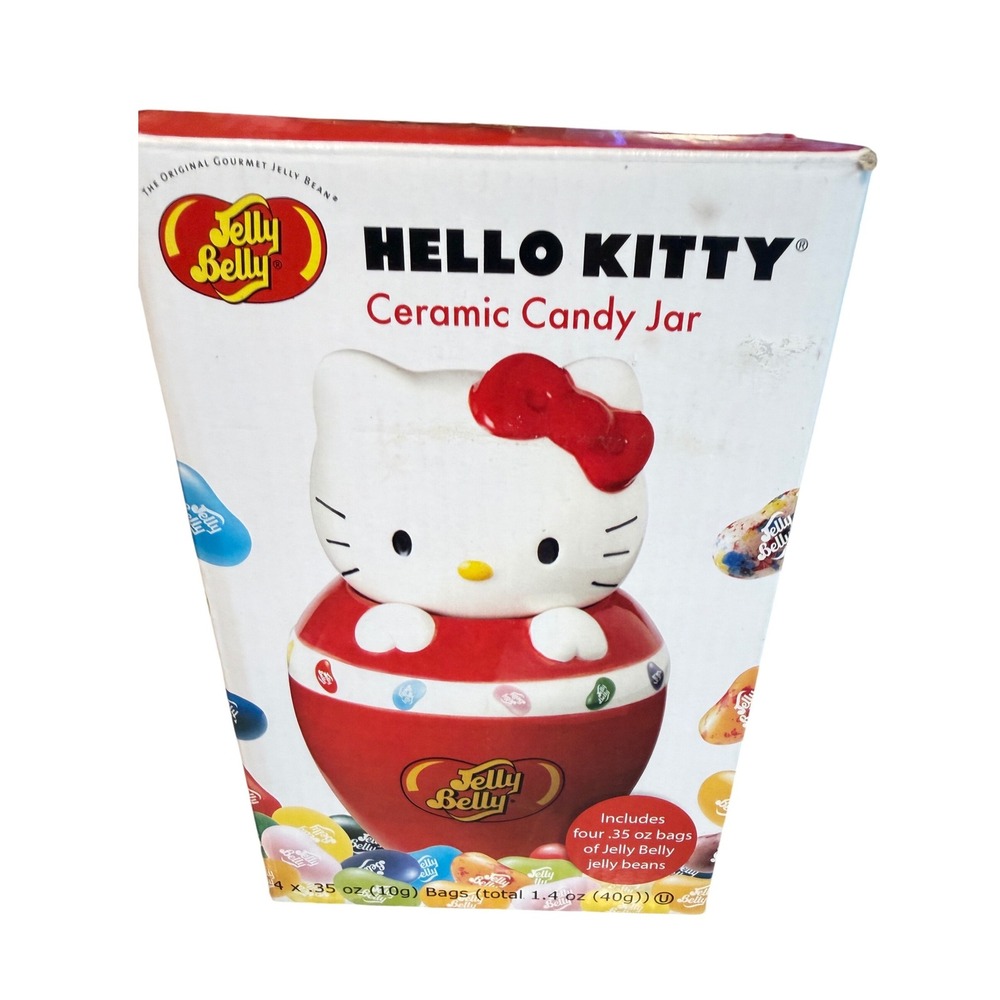 Jelly Belly Hello Kitty Ceramic Candy Jar Sanrio Red White Collectible Box 2015